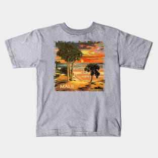 Maui Hawaii Sunset Palm Tree Tropical Beach Retro Style Souvenir Kids T-Shirt